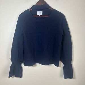 JOA Navy Blue‎ Cutout Neck Sweater Long Sleeve Ribbed Cuff Size Small